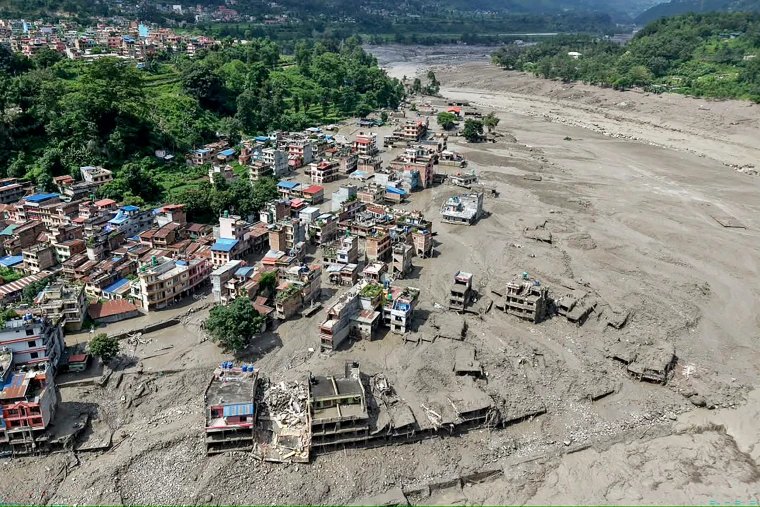 Aftermath photo of flash flood devastating Tibetan neighborhood